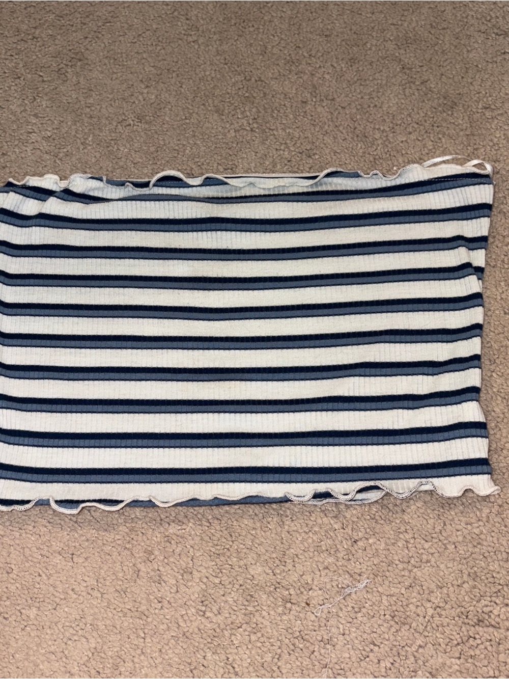 Ambiance Navy and White Striped Ribbed Crop Tube Top